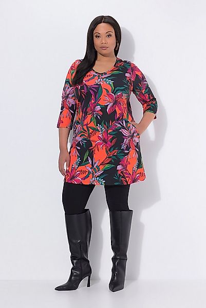 Ulla Popken Longshirt Longshirt Blüten A-Linie V-Ausschnitt 3/4-Arm günstig online kaufen
