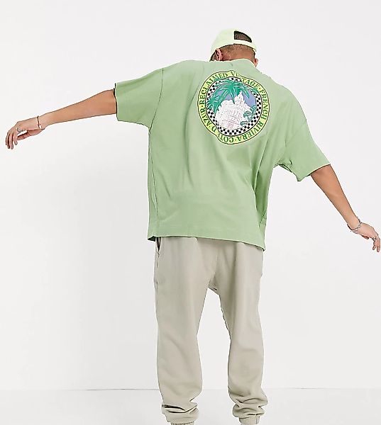 Reclaimed Vintage Inspired – T-Shirt aus Bio-Baumwolle mit Print in Grün günstig online kaufen