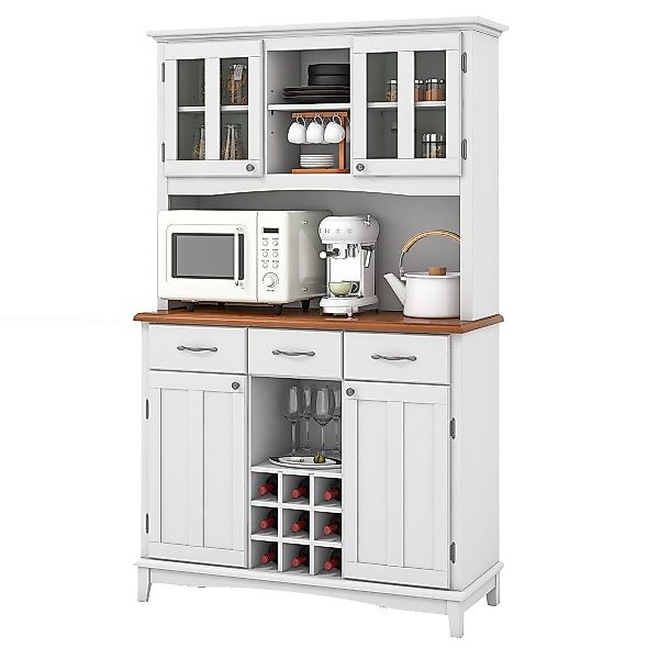 COSTWAY Küchenbuffet Hochschrank mit Arbeitsplatte, Weinregal, günstig online kaufen