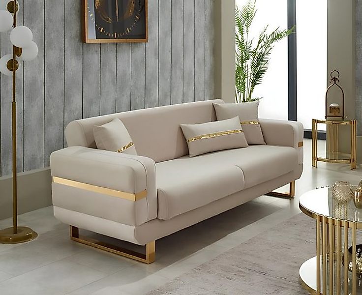 JVmoebel Sofa Luxus Sofa Couch Dreisitzer Beige Sofas 3-Sitzer Couchen Pols günstig online kaufen