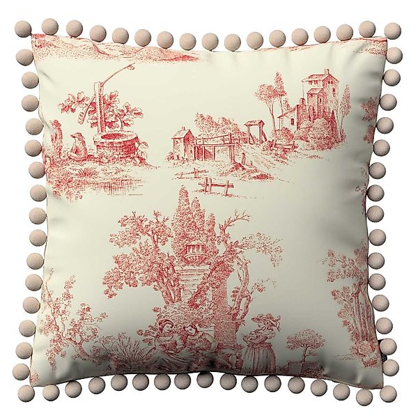 Kissenhülle Wera mit Bommeln, creme- rot, 45 x 45 cm, Avinon (132-15) günstig online kaufen