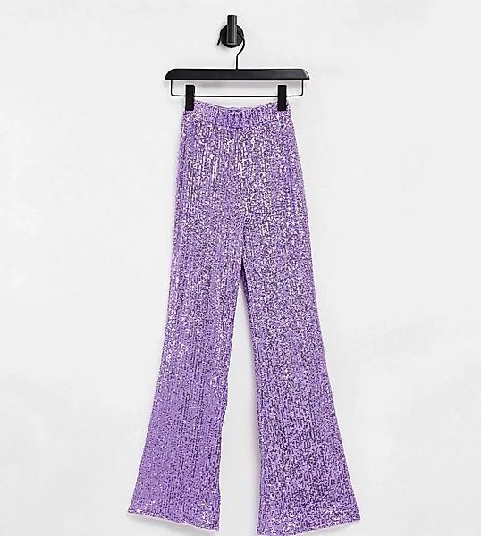 Jaded Rose Petite – Pailletten-Hose mit hoher Taille und weitem Bein in Fli günstig online kaufen