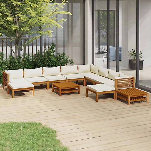 12-tlg. Garten-lounge-set Mit Creme Kissen Massivholz Akazie günstig online kaufen