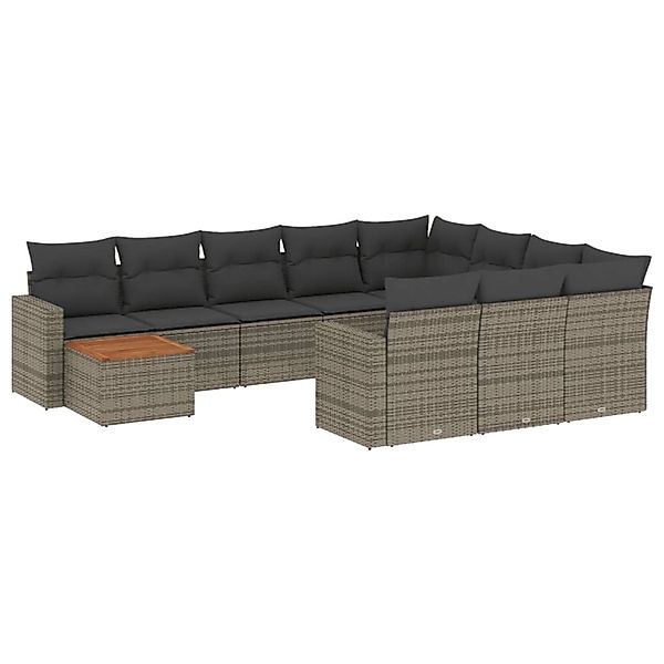 vidaXL 11-Tlg Garten-Sofagarnitur mit Kissen Grau Poly Rattan 3256641 günstig online kaufen