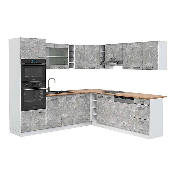 Vicco R-Line Eckküche Beton/Weiß 237 x 247 cm AP Eiche günstig online kaufen