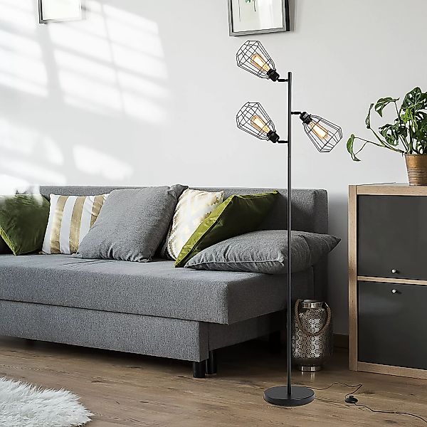 HOMCOM Industrielle Design Stehlampe 3 Glühbirnen max. 40 W Käfiglampenschi günstig online kaufen