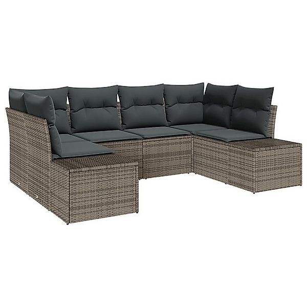 vidaXL Loungesofa 6-tlg. Garten-Sofagarnitur mit Kissen Grau Poly Rattan, 6 günstig online kaufen