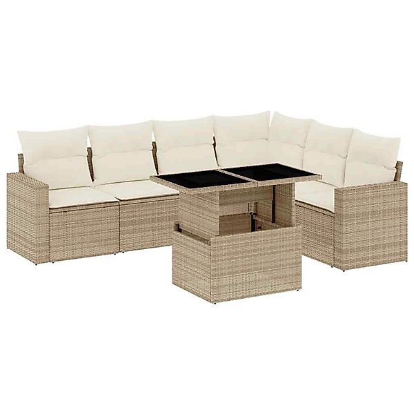 vidaXL 7-Tlg Garten-Sofagarnitur mit Kissen Beige Poly Rattan 3267298 günstig online kaufen