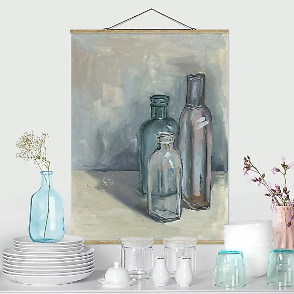 Stoffbild Kunstdruck mit Posterleisten - Hochformat Stillleben mit Glasflas günstig online kaufen