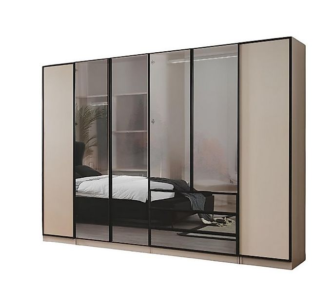 Xlmoebel Kleiderschrank Zeitgemäße Luxus-Schlafzimmermöbel in Beige mit Gla günstig online kaufen