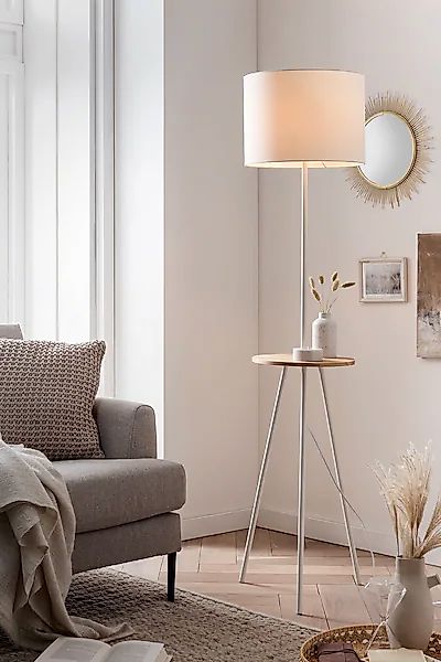 SalesFever Stehlampe »Carlson« E27 1 Stk. mit Holztablett günstig online kaufen