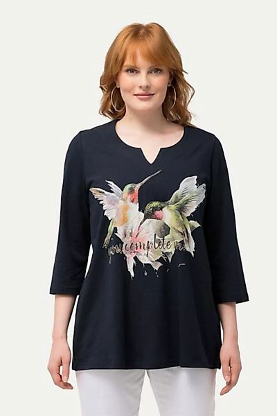 Ulla Popken Rundhalsshirt Shirt Kolibri A-Linie Tunika-Ausschnitt 3/4-Arm günstig online kaufen