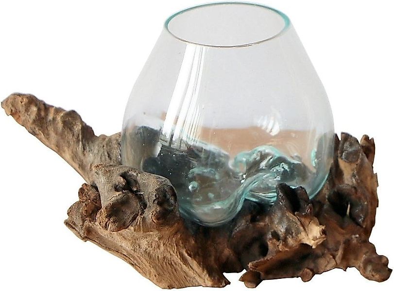 Wogeka Dekovase Glas-Vase auf Wurzelholz Teakholz Gamal günstig online kaufen