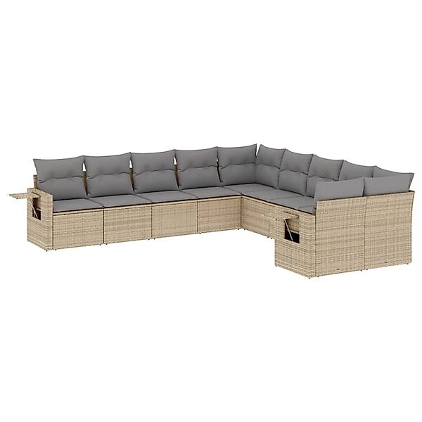 vidaXL 10-Tlg Garten-Sofagarnitur mit Kissen Beige Poly Rattan 3220708 günstig online kaufen
