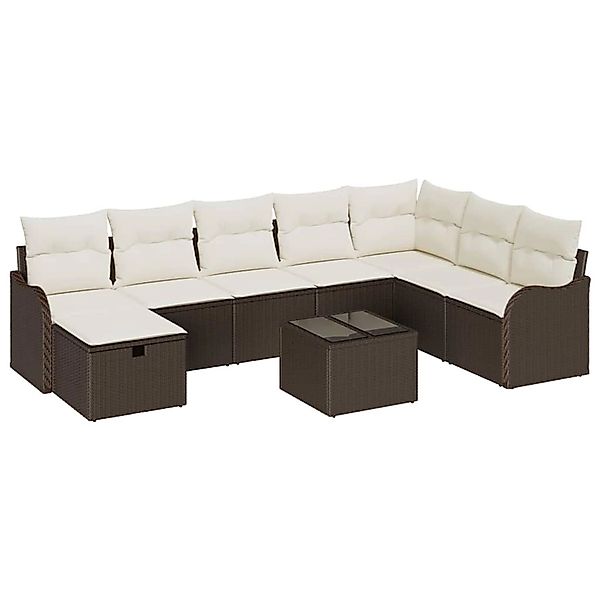 vidaXL Garten-Sofa-Set mit Kissen mit Speicher 9-Tlg Braun Poly Rattan 3360 günstig online kaufen