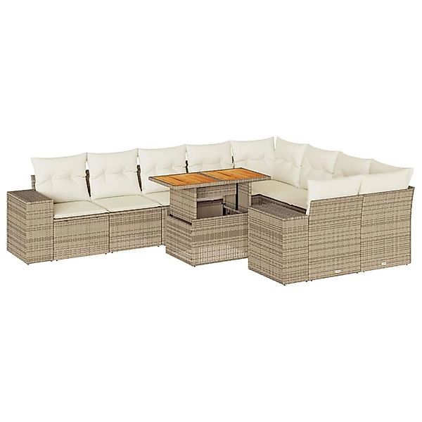 vidaXL 10-Tlg Garten-Sofagarnitur mit Kissen Beige Poly Rattan Akazie 33274 günstig online kaufen