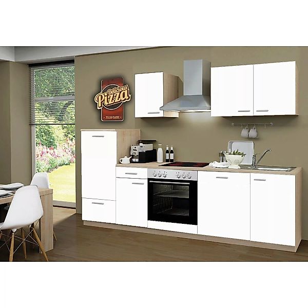 Menke Küchenzeile Classic 270 cm Weiß Melamin-Sonoma Eiche Nachbildung günstig online kaufen