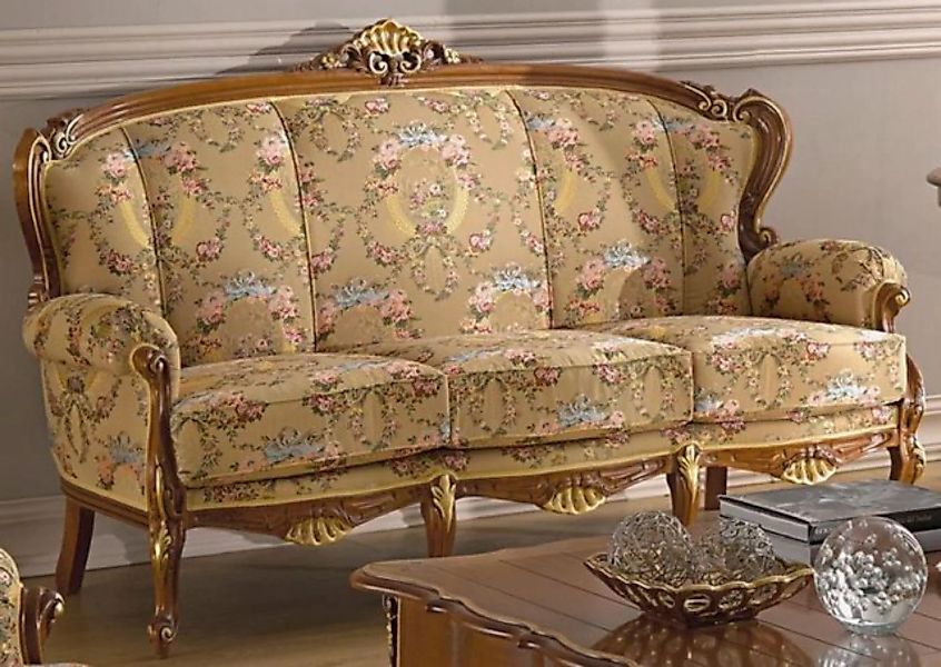 Casa Padrino Sofa Luxus Barock Wohnzimmer Sofa mit Blumenmuster Beige / Meh günstig online kaufen