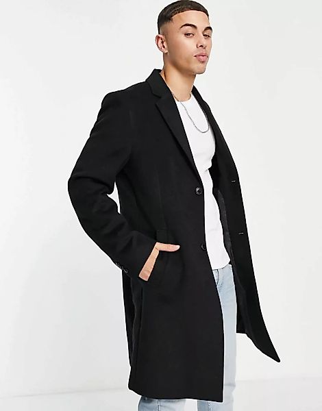 Topman – Mantel aus Wollimitat in Schwarz günstig online kaufen