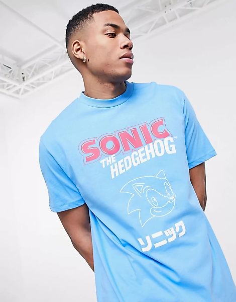 ASOS DESIGN – Sonic – T-Shirt in Blau mit Print vorne günstig online kaufen
