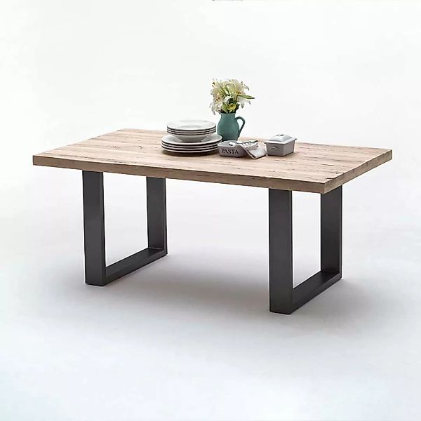 Echtholztisch aus Zerreiche massiv gekälkt Bügelgestell aus Stahl günstig online kaufen