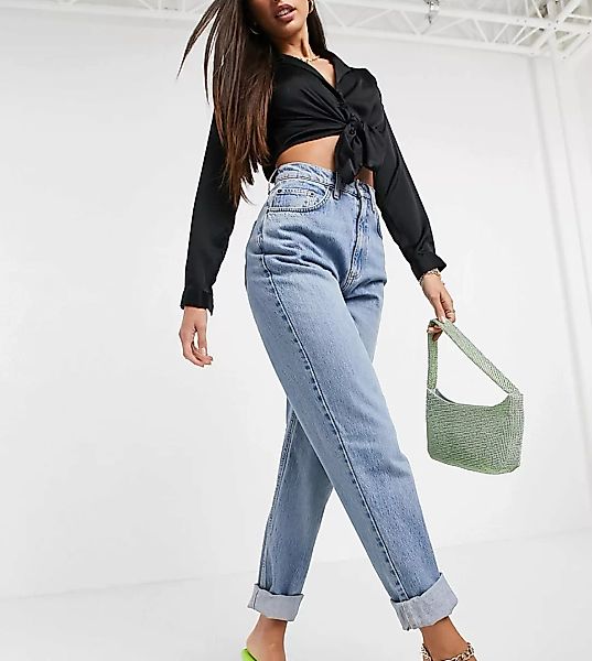 ASOS DESIGN Tall – Lässige Mom-Jeans mit hohem Bund in Stone-Waschung-Blau günstig online kaufen