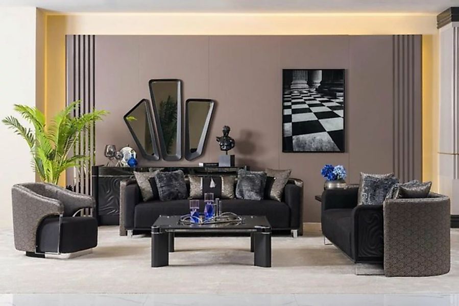 JVmoebel Sofa Sofagarnitur 3+3+1 Sitzer Wohnzimmer Set Komplett Textil Sofa günstig online kaufen