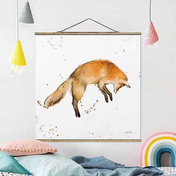 Stoffbild mit Posterleisten Springender Fuchs günstig online kaufen