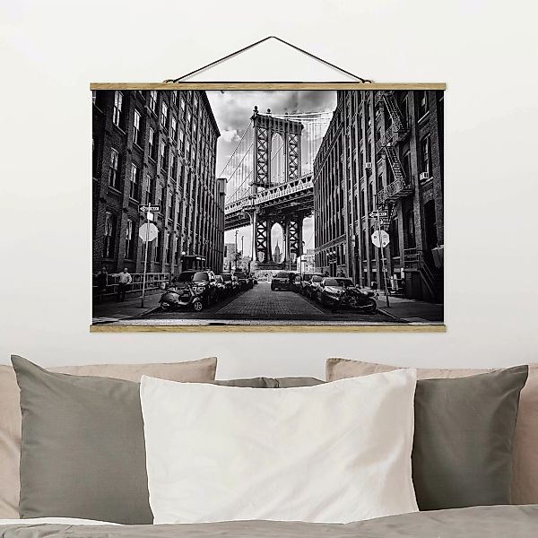 Stoffbild Architektur mit Posterleisten - Querformat Manhattan Bridge in Am günstig online kaufen