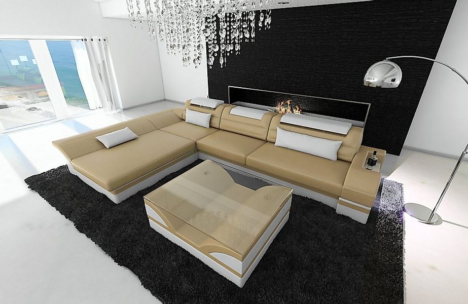 Sofa Dreams Ecksofa Couch Leder Sofa Monza L Form Ledersofa, Couch, mit LED günstig online kaufen