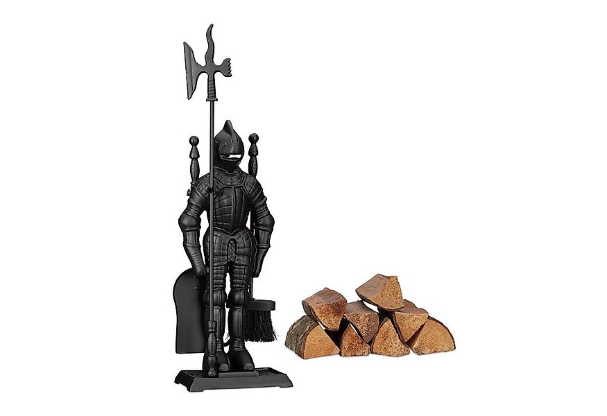 relaxdays Kamingarnitur Kaminbesteck Ritter Gusseisen 4 teilig günstig online kaufen