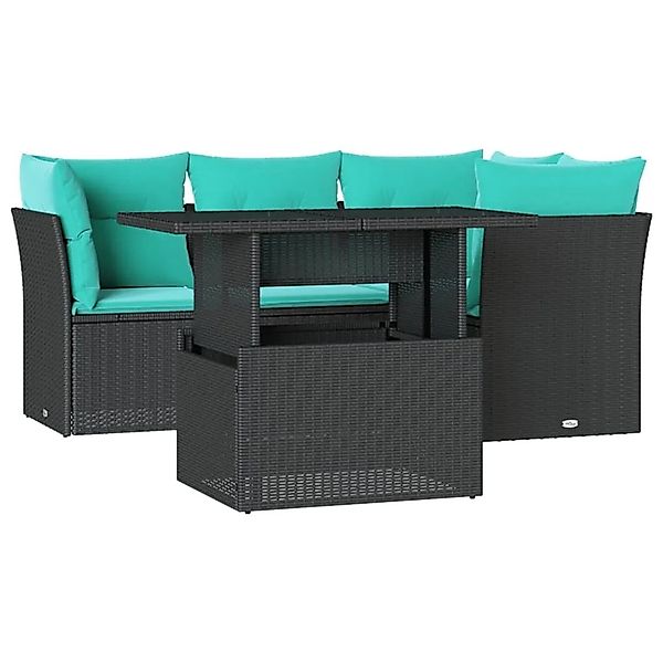 vidaXL 5-Tlg Gartensofa-Set mit Kissen Schwarz Polyrattan 3266557 günstig online kaufen