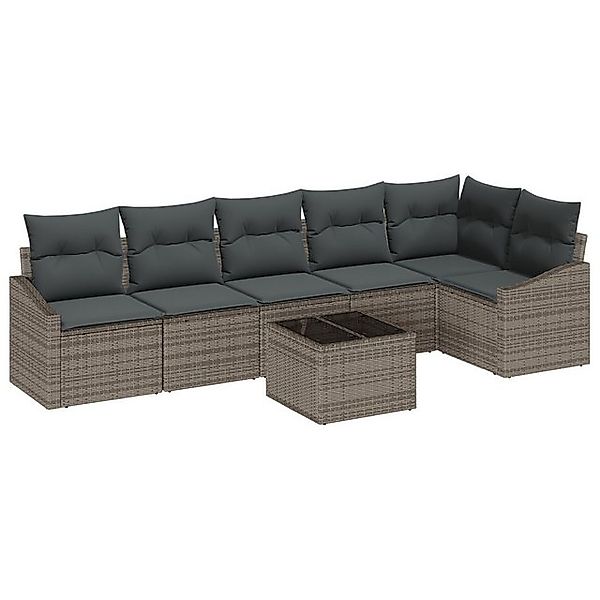 vidaXL Loungesofa 6-teilige Garten-Essgruppe mit Kissen Schwarz Poly Rattan günstig online kaufen