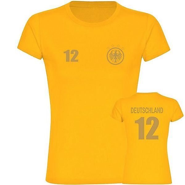 multifanshop T-Shirt Damen Deutschland - Adler Retro Trikot 12 Gold - Fraue günstig online kaufen