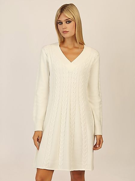 Apart Strickkleid mit Zopfmuster und V-Ausschnitt günstig online kaufen