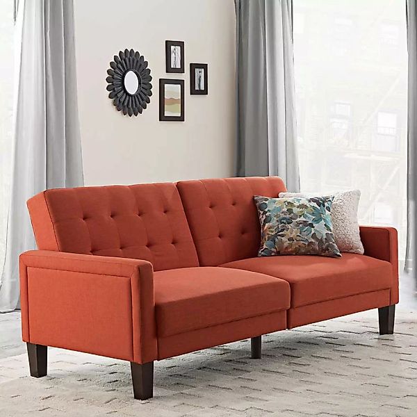 Ausklappbares Sofa Retro in Ziegel Rot 200 cm breit - 88 cm tief günstig online kaufen