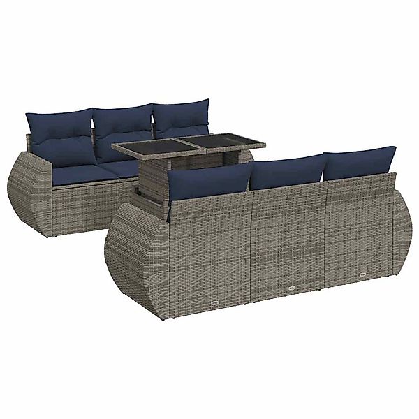 vidaXL 7-Tlg Garten-Sofagarnitur mit Kissen Grau Poly Rattan Akazie 3326582 günstig online kaufen