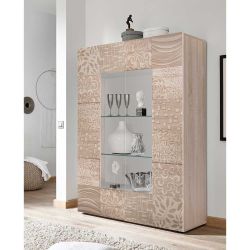 Esszimmer Vitrine in Sonoma Eiche Siebdruck verziert günstig online kaufen