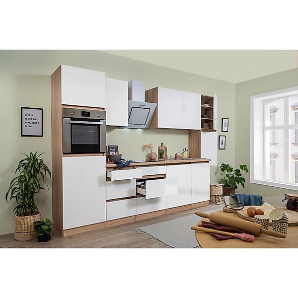 Respekta Küchenzeile GLRP330HESWM Grifflos 330 cm Weiß matt-Sonoma Eiche günstig online kaufen