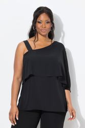 Ulla Popken Spitzenbluse Chiffon-Bluse One-Shoulder-Überwurf A-Linie günstig online kaufen