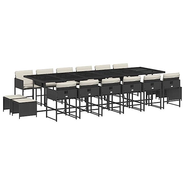 vidaXL 17-Tlg Garten-Essgruppe mit Kissen Schwarz Poly Rattan 3211362 günstig online kaufen