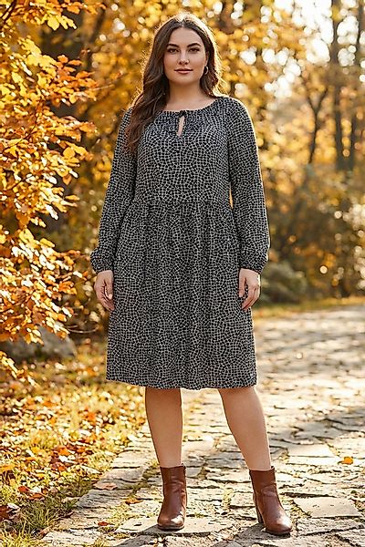 Stil Diva Minikleid Midikleid in Übergröße mit Kragen und langen Ärmeln, ab günstig online kaufen