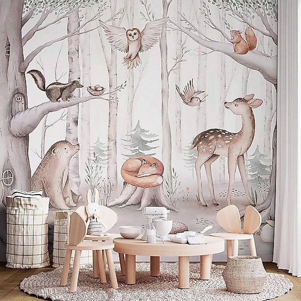 K&L Wall Art Kindertapete XXL Baby Fototapete Kinderzimmer Waldtiere, Tierm günstig online kaufen