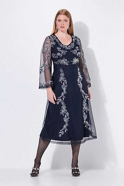 Ulla Popken Maxikleid Abendkleid Stickerei V-Ausschnitt Langarm günstig online kaufen