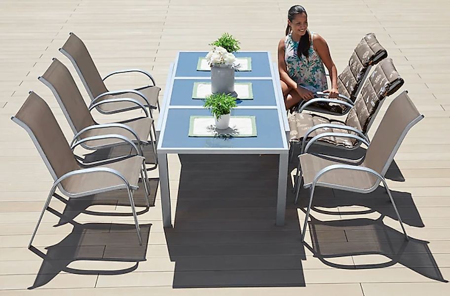 MERXX Garten-Essgruppe »Amalfi« 6x Stapelsessel, 1x Ausziehtisch 140(200)x9 günstig online kaufen
