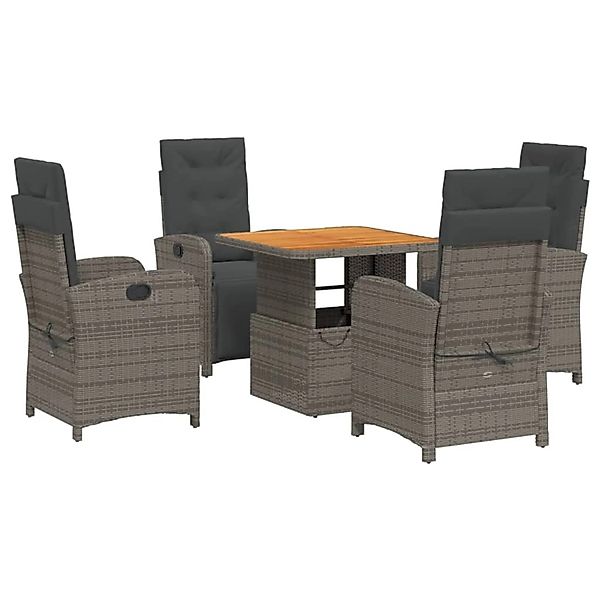 vidaXL 5-Tlg Garten-Essgruppe mit Kissen Grau Poly Rattan 3277400 günstig online kaufen