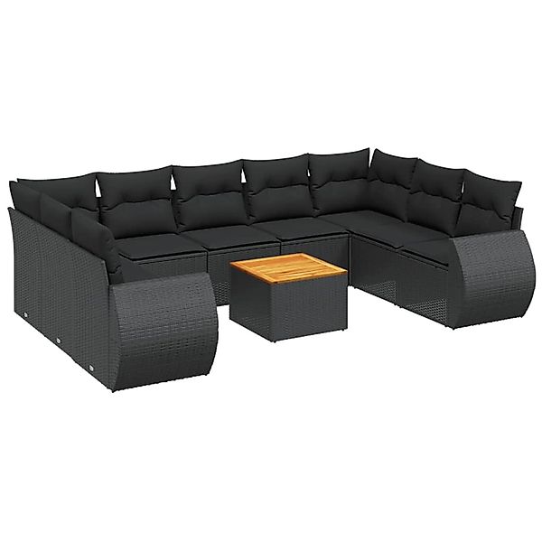 vidaXL 10-Tlg Garten-Sofagarnitur mit Kissen Schwarz Poly Rattan 3257476 günstig online kaufen