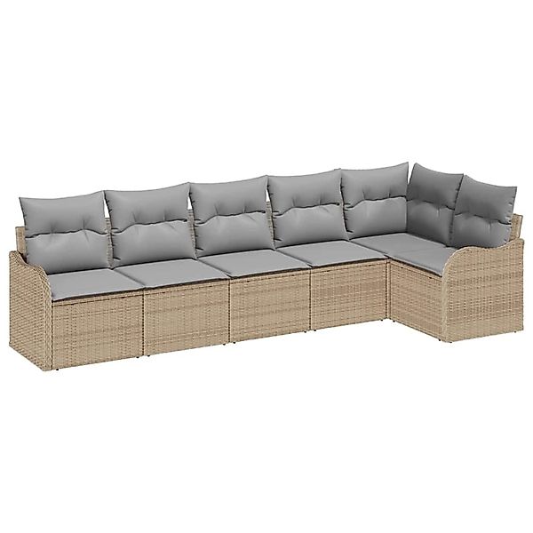 vidaXL Garten-Sofa-Set mit Kissen mit Speicher 6-Tlg Beige Poly Rattan 3354 günstig online kaufen