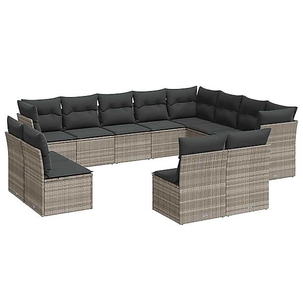 vidaXL 12-Tlg Garten-Sofagarnitur mit Kissen Hellgrau Poly Rattan 3218472 günstig online kaufen