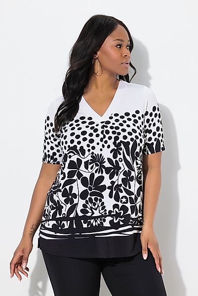 Ulla Popken T-Shirt Slinkyshirt Blüten V-Ausschnitt günstig online kaufen